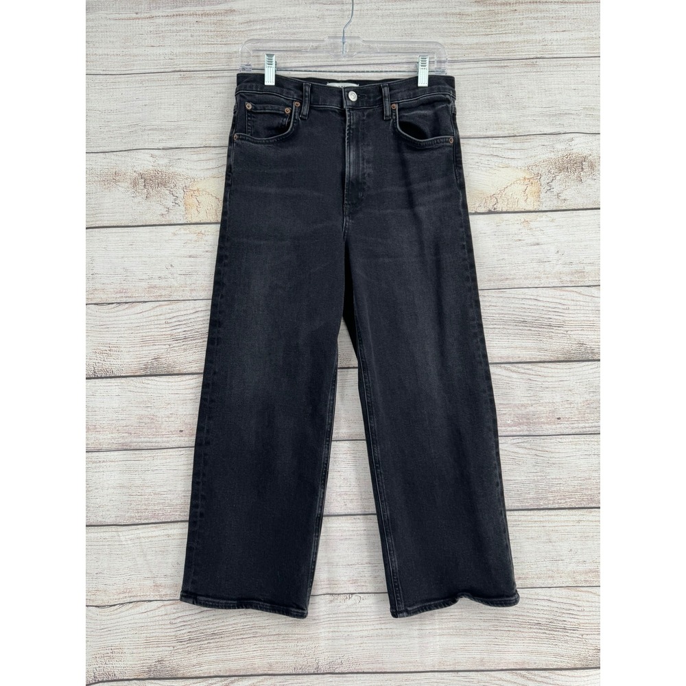 AGOLDE Ren Jeans Women 28 Black Wide Leg Crop High Rise A214-1274